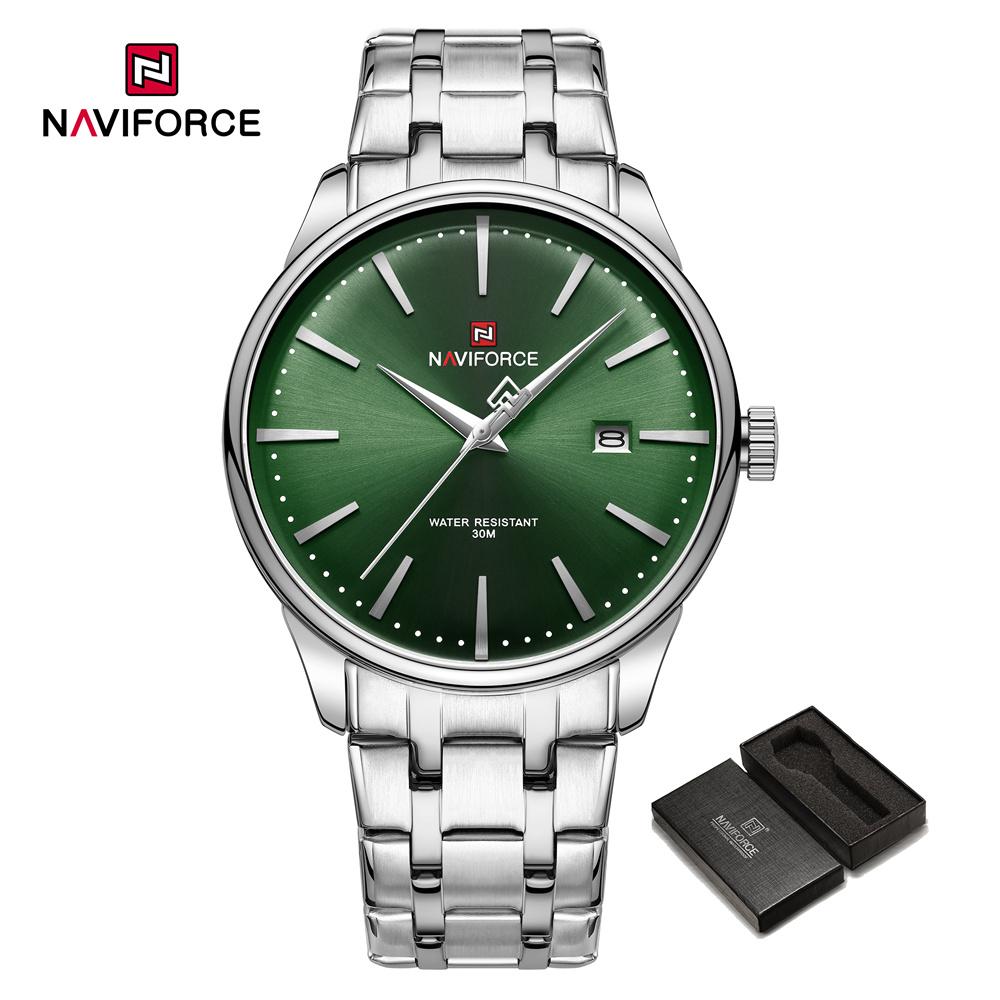 Naviforce Мужские часы из нержавеющей стали, водонепроницаемые деловые наручные часы с дисплеем даты, оригинальные кварцевые мужские часы