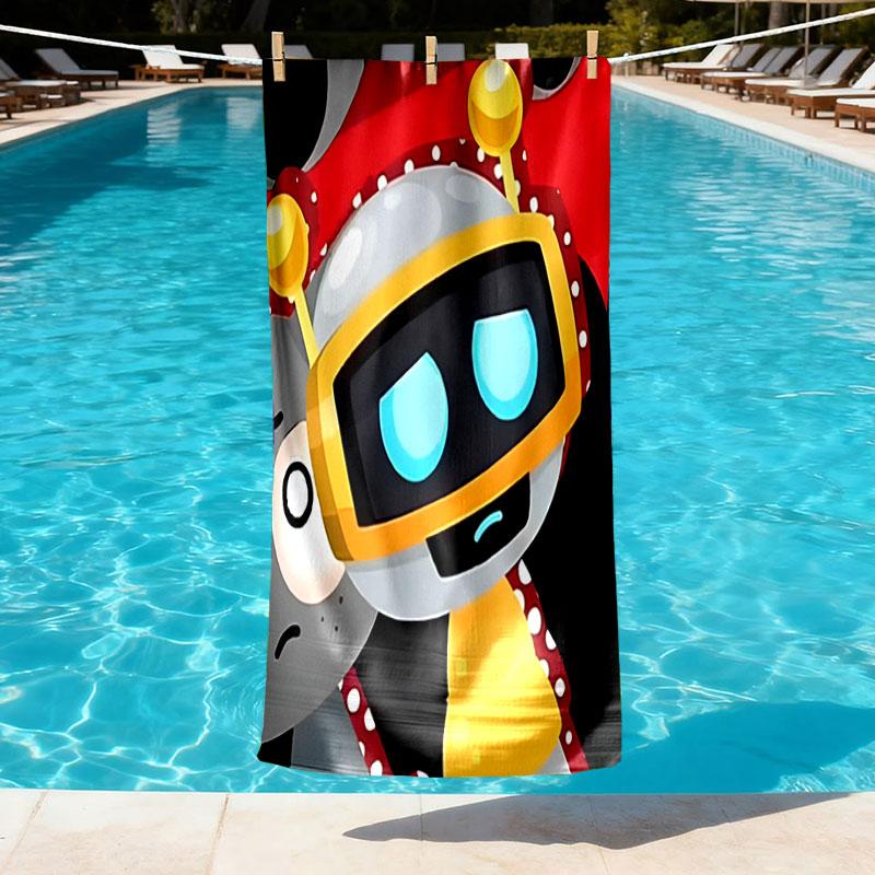Cosmic Bot Crew Print Beach Towel Design, Soft, Lightweight. for Home Bathroom, Spa, Pool, Yoga, Surfing, Camping, Gift for Family, Friend