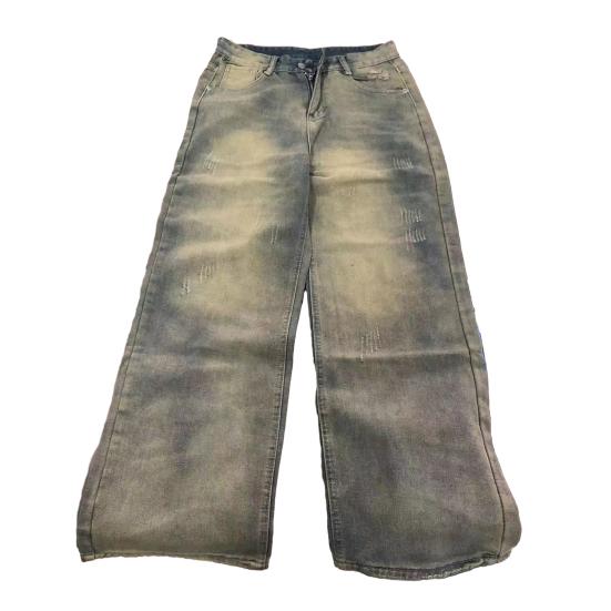 Мужские джинсы Градиент контрастного цвета Широкие штаны Свободные High Street Ретро Хип-хоп Прямые карманы полной длины с застежкой-молнией на пуговицах Мужские длинные джинсовые брюки