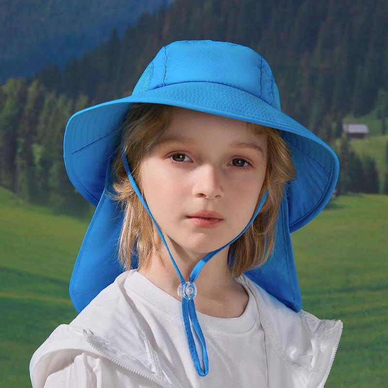Spring and summer children's hats large brim shawl neck protector bucket hat for boys and girls outdoor breathable sunscreen sun hat