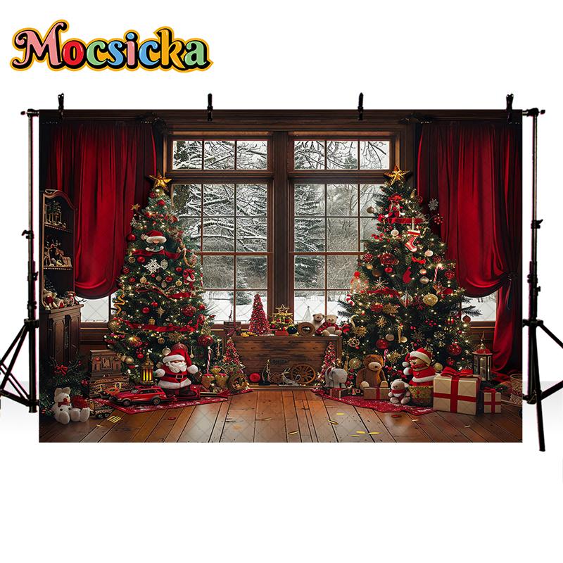 Mocsicka Photography Background Winter Christmas Window Gifts Xmas Tree Kids Family Holiday Portrait Decor Backdrop Photo Studio1553