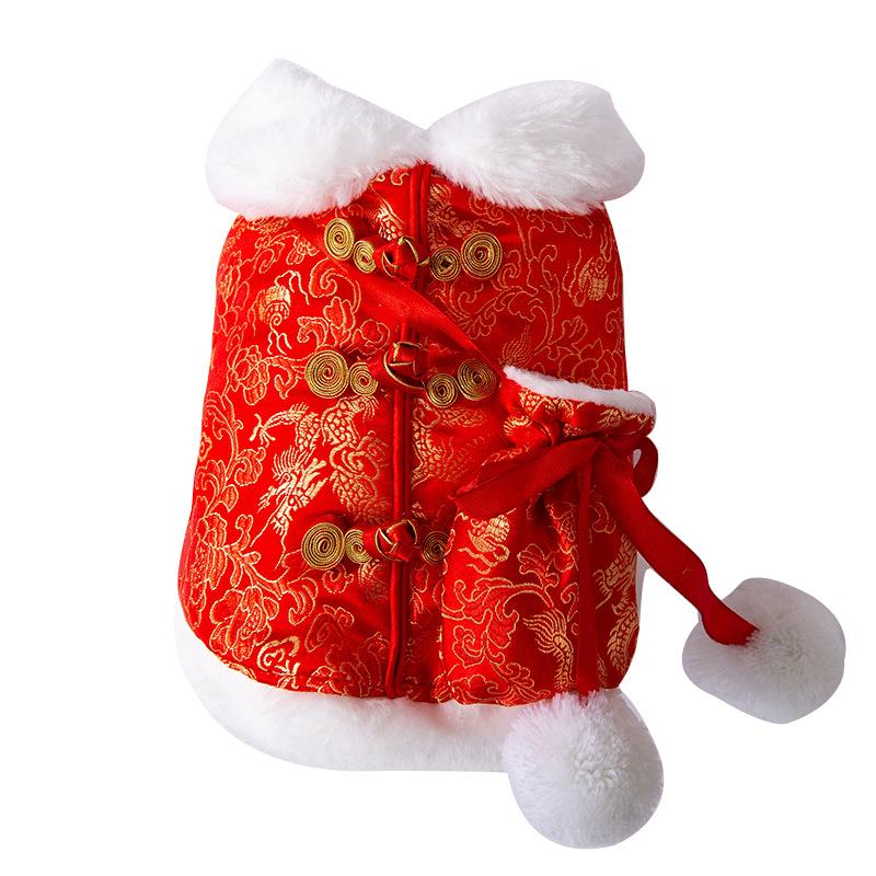 Сумка-саквояж с новогодним сюрпризом, одежда для кошки, праздничная одежда Тан на китайский Новый год, бархатная теплая одежда для куклы-питомца, одежда для кошки