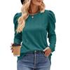 Осенне-зимняя женская блузка с круглым вырезом и объемными рукавами, вязаный жаккардовый однотонный топ с длинными рукавами