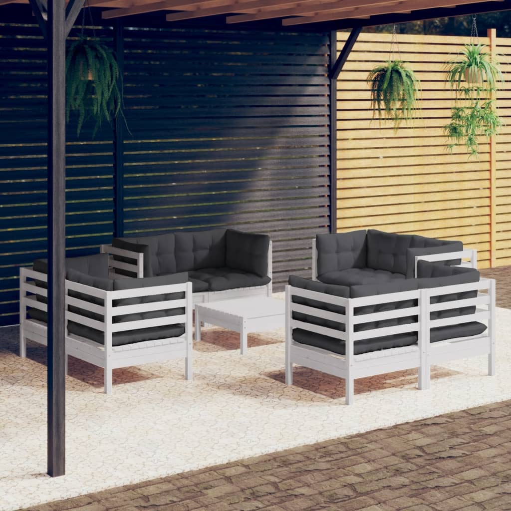 9 piece Garden Lounge Set with Anthracite Cushions Pine Wood