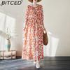 Новое цветочное праздничное платье в стиле путешествия с круглым вырезом, винтажное длинное платье из хлопка и льна, большой размер