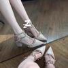 Temperament Wind! Rivet Sandals Spring Thick Heel Pointed High Heels Women's Hollow Nude Single Shoes