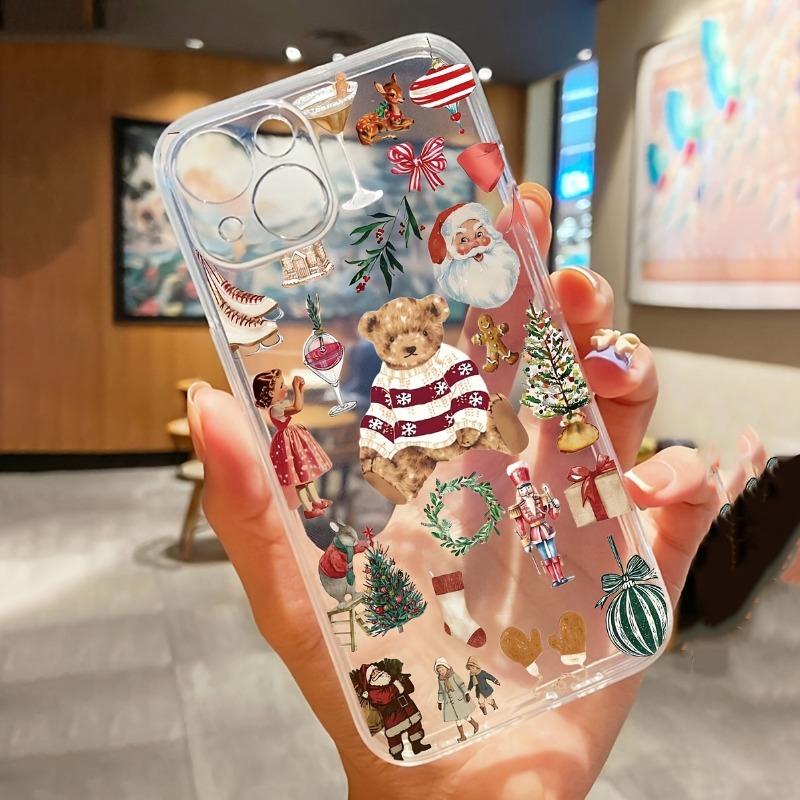 Чехол для телефона с принтом рождественского мишки для iPhone 17 16 15 11 12 14 13 Pro Max Mini X XS XR 7 Plus SE 16E Ударопрочный прозрачный чехол