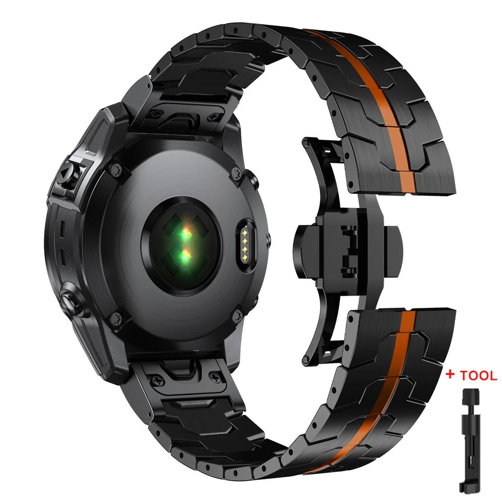 Titanium Color Strap For Garmin Fenix 5 5X 5XPlus 6 6X 6XPro 7x Stainless Steel Metal Band 26 22mm For Garmin Forerunner 945 935