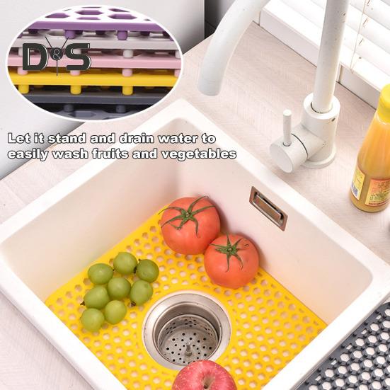 Silicone Sink Mat with Center Drain Heat-Resistant Flexible Non-Slip Design Easy To Clean Reusable Sink Protector Mat
