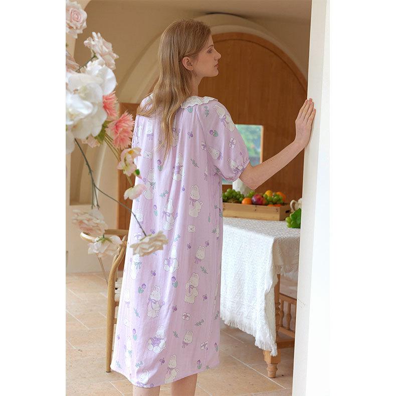 Summer Tianzhu Fiber Double Gauze Ladies Sweet and Cute Yu Rabbit Love Letter Printed Pajamas Pajamas Homewear