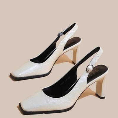 Мода Мода Весенне-осенний тренд Элегантные свадебные туфли Эльф Металлический острый носок Толстый каблук Сандалии Стиль Танцы