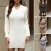 Осень-зима женское платье трикотажное толстое V-образным вырезом приталенное платье с длинными рукавами длиной выше колена витая текстура чистый цвет оболочка офисная вечеринка мини-платье