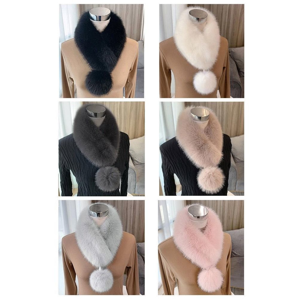 Fashion Thicken Soft Imitation Fur Scarf Artificial Wool Bib Women Scarf Fur Collar with Pompom