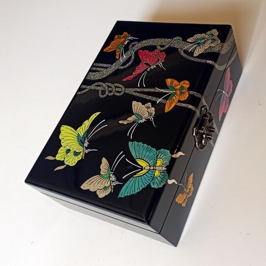 Деревянная лакированная шкатулка для хранения украшений, расписанная вручную шкатулка для украшений, двухслойная шкатулка для украшений