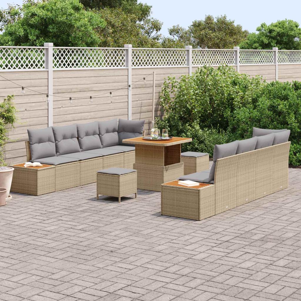 Garden Sofa Set with Cushions 11 pcs Beige and Light Grey