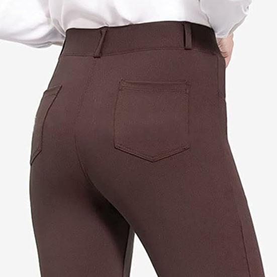 Women Office Pants Elastic High Waist Solid Color Trousers with Pockets Light Flared