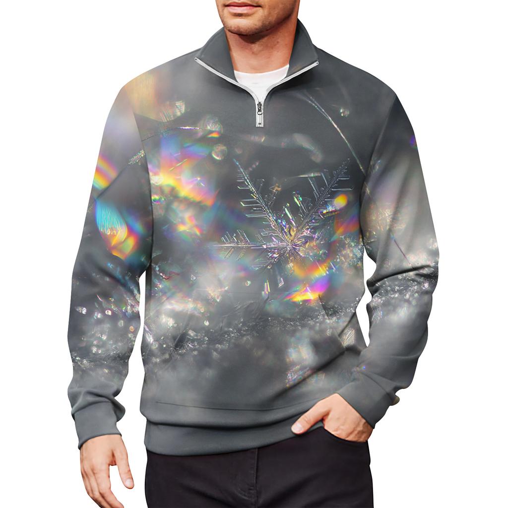 Мужской свободный повседневный свитшот на молнии 1/4, модный топ с длинным рукавом и принтом, с карманами