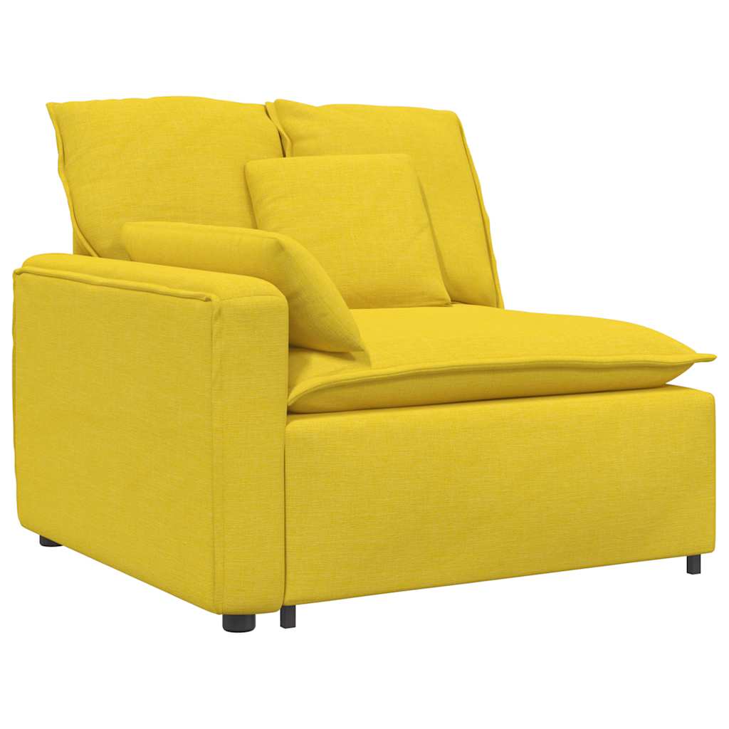Modular Sofa End Module with Armrest and Cushions Light Yellow 100 cm