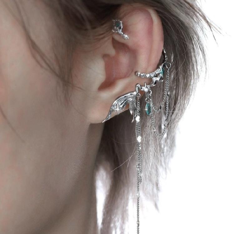 Detachable Fishtail Ear Clip With Tassels Alloy Ear Cuff For Sensitive Skin Long Wear Comfort