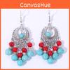 Ethnic Simulation Turquoise Beaded Earrings With Silver Filigree For Girls
