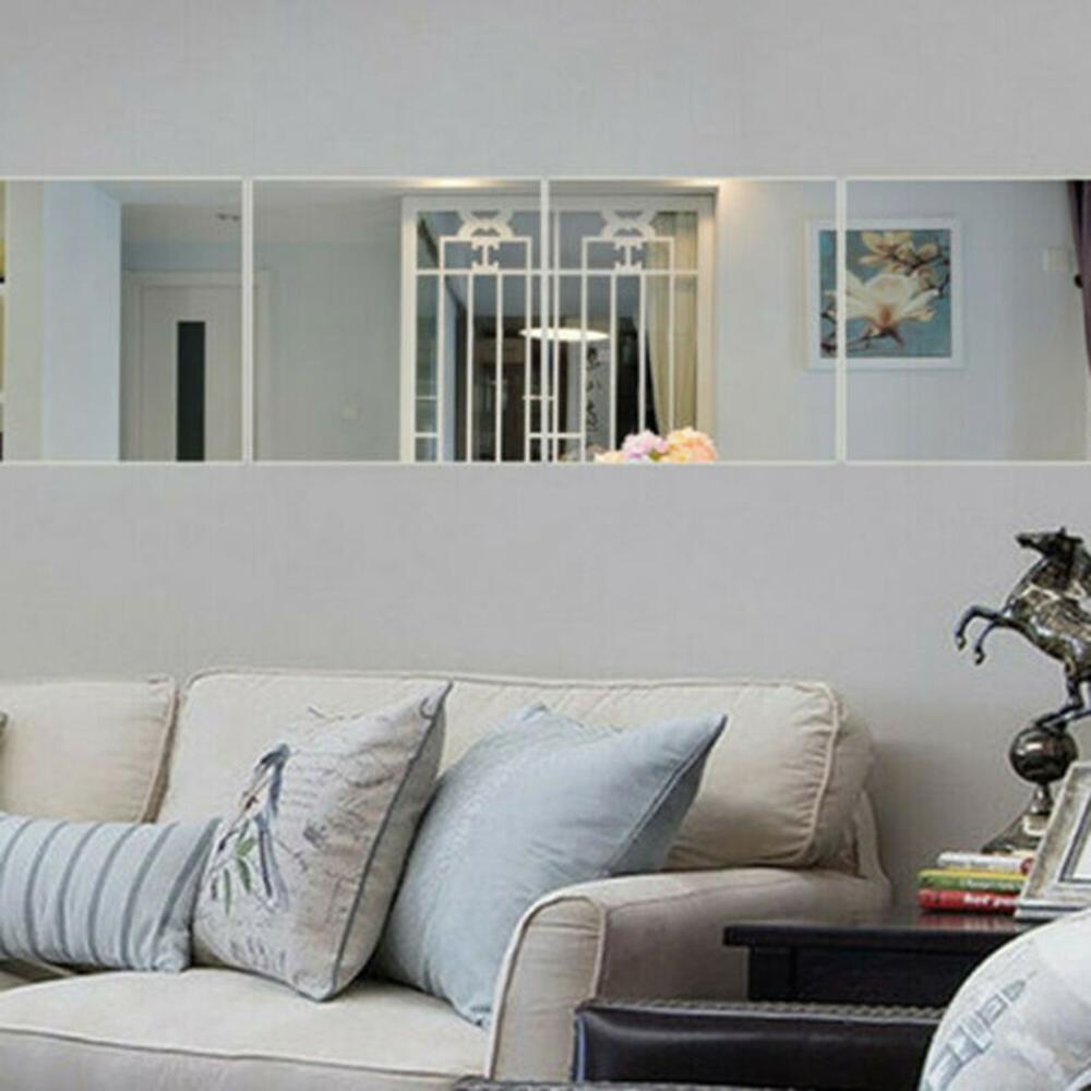 6 Pcs Mirror Tile Wall Sticker Square Self Adhesive Reflective Bathroom