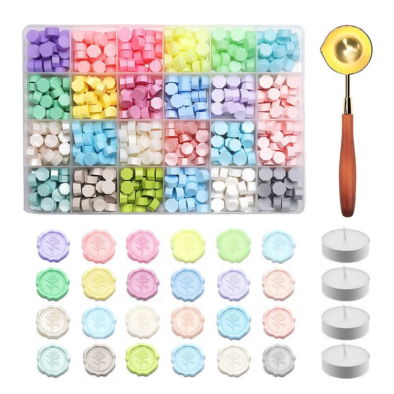 Wax Seal Beads Spoon Kit White Wax Self-Assembly Set Divided Tray Sealing Wax Stamp Accessories Candle Heating Spoon