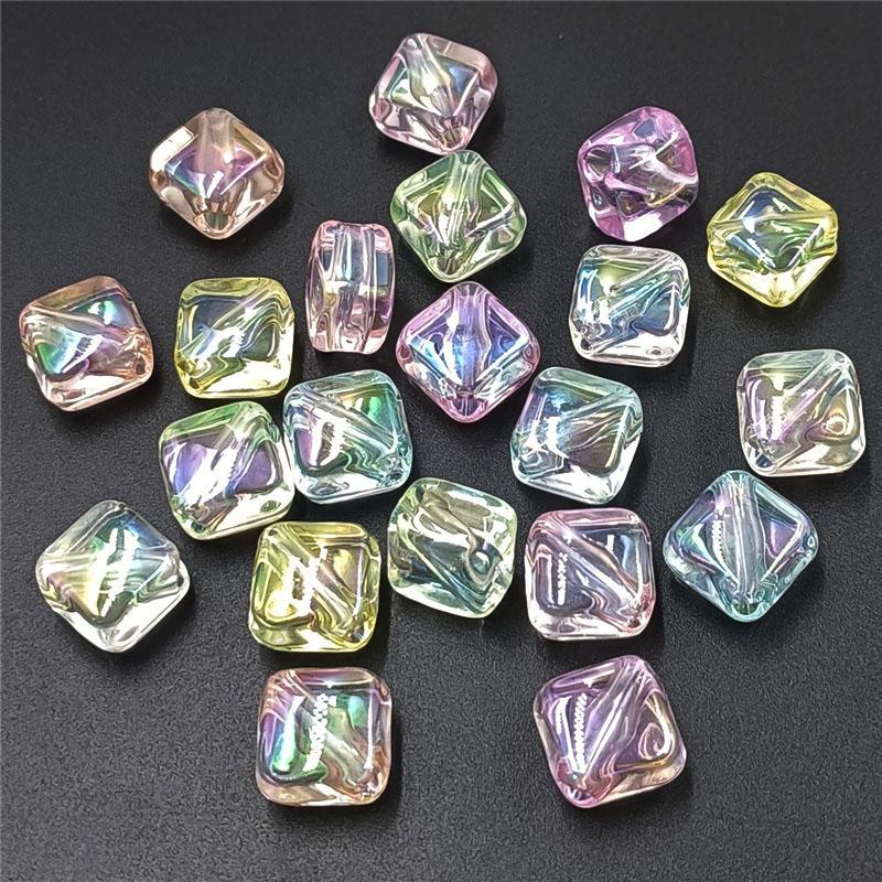 Креативное изготовление ожерелья из акрила, УФ-ослепления, цвета, прозрачного диагонального отверстия, ручной работы, модный браслет «сделай сам», свободные бусины, 10 шт., ювелирные аксессуары, квадратные