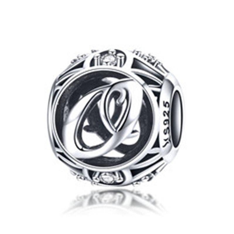 BAMOER Круглые шармы из стерлингового серебра 925 "Латинский алфавит"