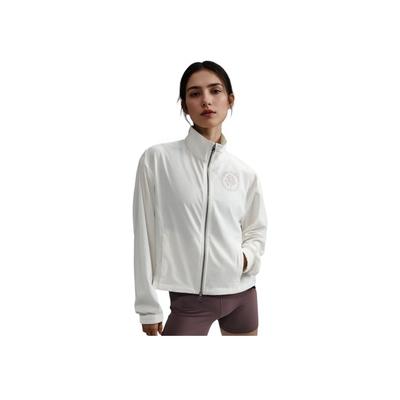 Куртка женская с воротником-стойкой, застежкой-молнией, свободным заниженным плечом и длинным рукавом, белая HV5010-133