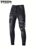 Men's Casual Skinny Biker Jeans, Chic Street Style Medium Stretch Denim Pants