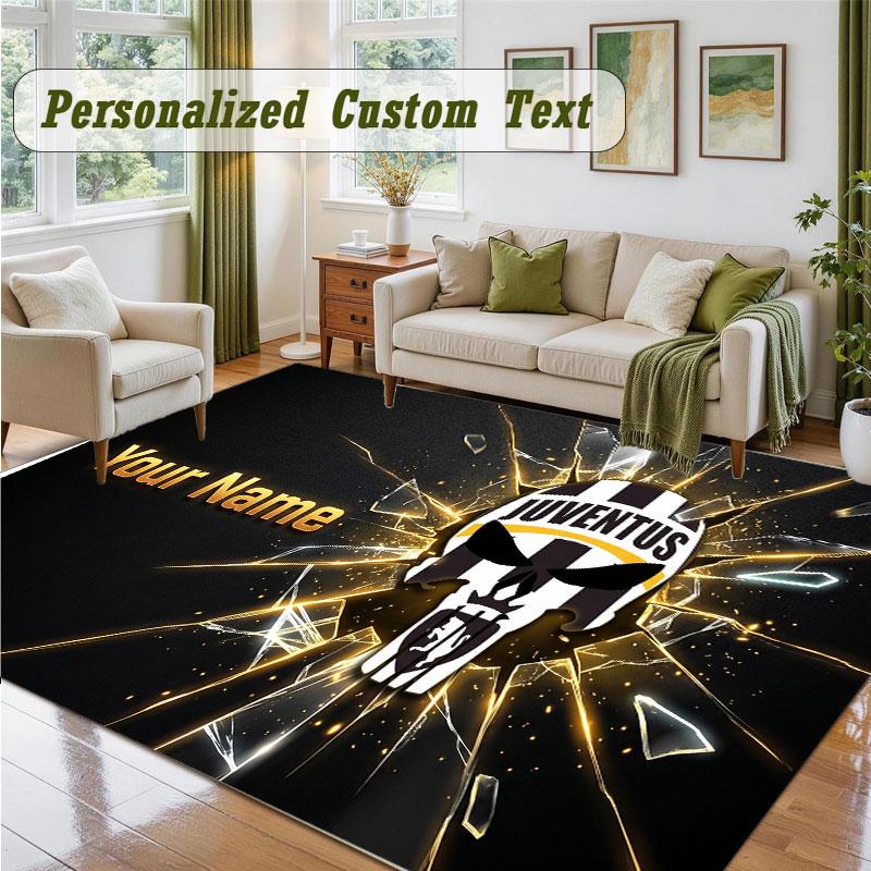Crystal Velvet Square Rug Custom NameJuventus FC Pattern Non Slip Home Floor Decor Rug