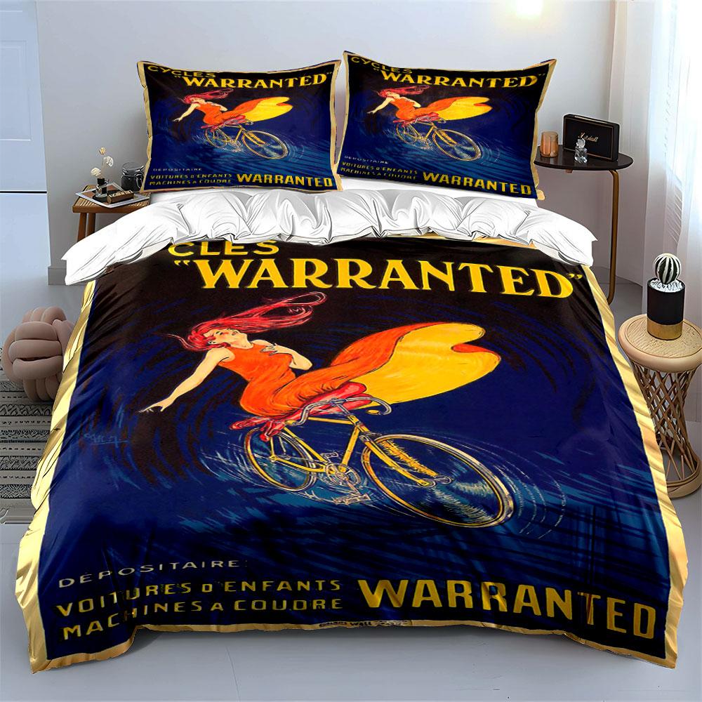 Red-haired woman cycling. Bedding sets Duvet cover sets Duvet covers Pillowcases(1*Duvet Cover 2*Pillowcases without duvet insert)