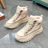 Winter Warm Lamb's Wool  Students Cotton Shoes Tide Casual Flats Sneakers PU Plush Women Ankle Boots Lace Up Ladies Snow Boots