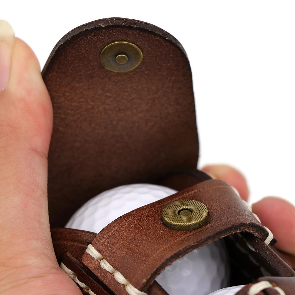 TOURBON Vintage Golf Ball Bag Pouch Divot Tool Holder Tee Holder 2 Ball Leather Waist Golf Carrier