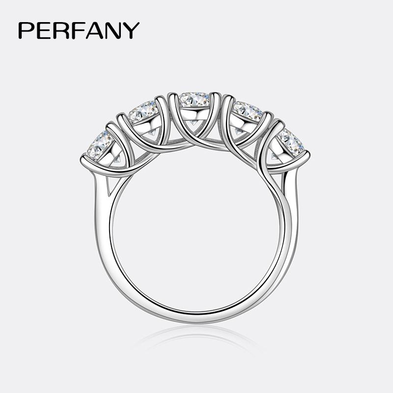PERFANY Кольцо с муассанитом 2,5/5 карат для женщин S925 Чистое серебро Кольцо с пятью камнями Роскошное Свадебное Высококачественное Ювелирное изделие