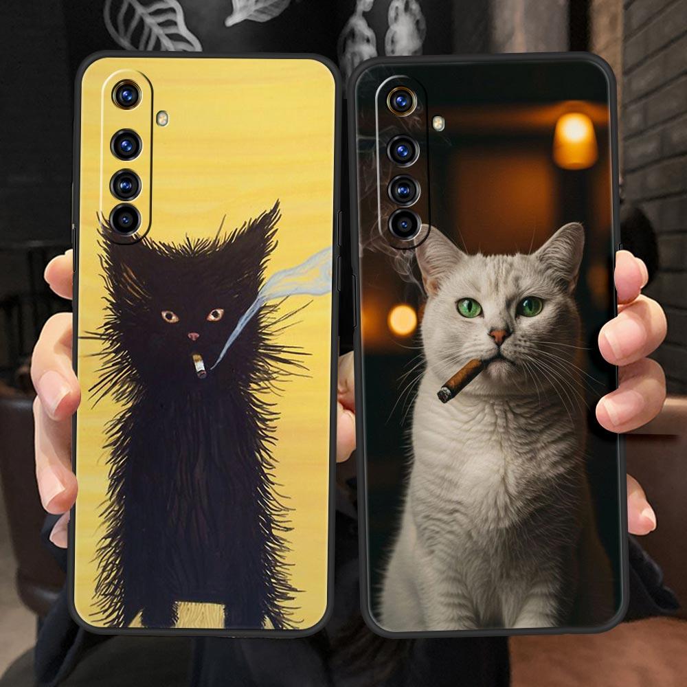 Fashion Kitten Smoking Pattern Case For Realme C67 C63 C55 C53 C35 C25 C21 GT 2 3 5 6 10 11 12 13 Pro Plus Soft TPU Phone Cover