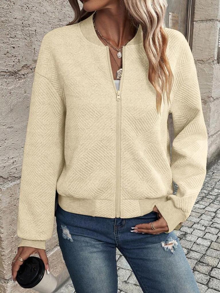 Однотонная куртка на молнии с воротником-стойкой Повседневное пальто Женское