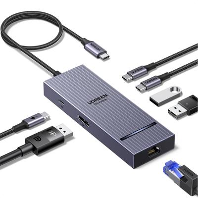 UGREEN Revodok Pro Хаб с 4K 100 Вт Быстрой Зарядкой 10 Гбит/с и Совместимостью с MacBook iPad Rog и 7-в-1 USB-C DisplayPort, 60 Гц, Зарядка, USB-A USB-C 3.2