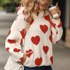 Autumn and Winter Women's Sweatshirt Plush Hooded Love Printed Pullover Long Sleeve Sweatshirt