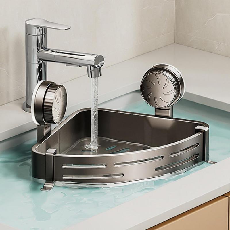 Shower Suction Cup Shelf Wall Mounted Shower Triangle Organizer Bathroom Corner Shelf No Drilling Bathroom Accessories