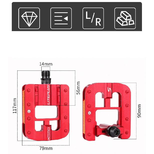 LITEPLUS Folding Bicycle Pedals Foldable Pedals Bicycle Aluminum Alloy Pedals Anti-skid Spikes With Reflector