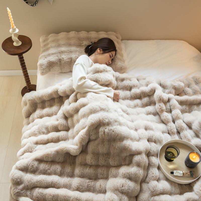 Faux Wool Winter Blanket Luxury Warm Super Cozy Bed Blanket High Grade Warm Sofa Winter Blanket