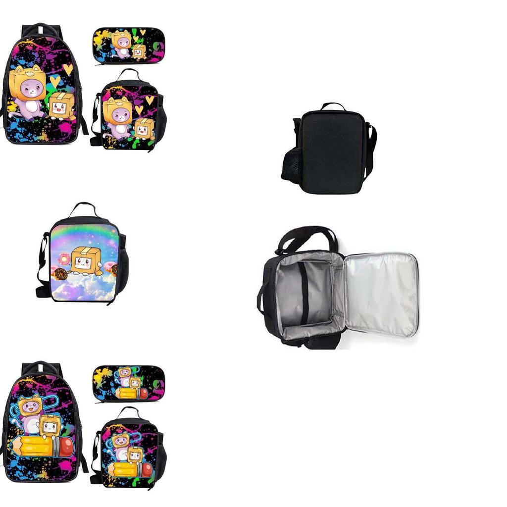 Lankybox Cartoon Lunch Bag Set 3 Piece Shoulder Backpack Package