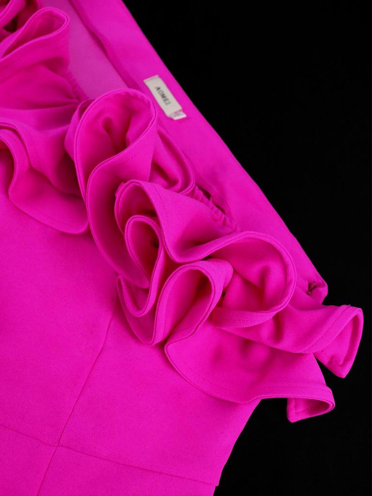 AOMEI Облегающие комбинезоны для женщин с оборками на одно плечо и длинным рукавом с высокой талией Fushcia Вечерний комбинезон для дня рождения, события, большие размеры