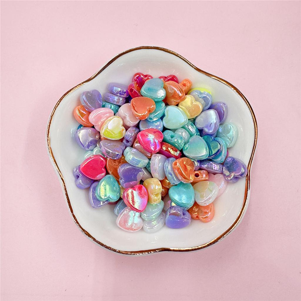 100Pcs DIY For Jewelry Making Heart Acrylic Beads AB Color Wholesale Pendant Necklace Bracelet