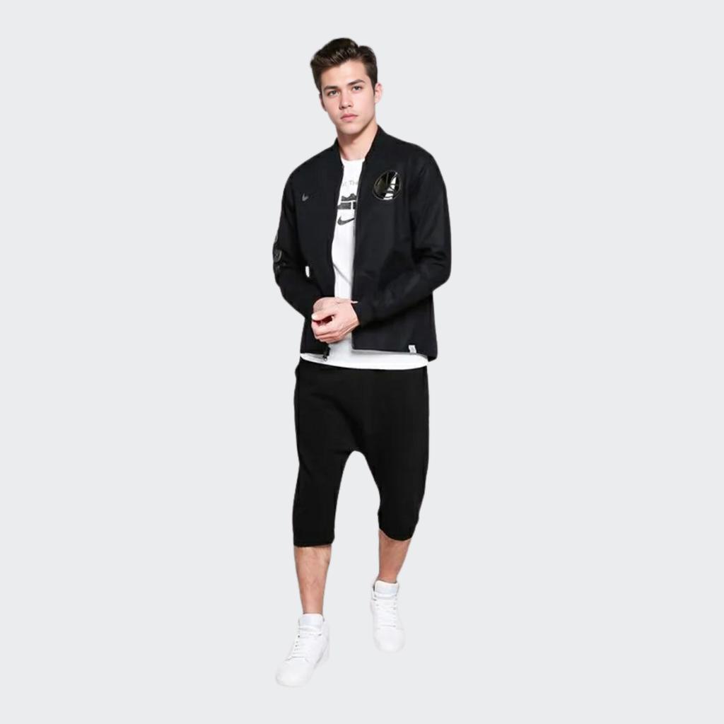 Nike NBA Golden State Warriors однотонная куртка с надписью и цифрами на молнии с воротником-стойкой Мужская куртка черная 860801-010