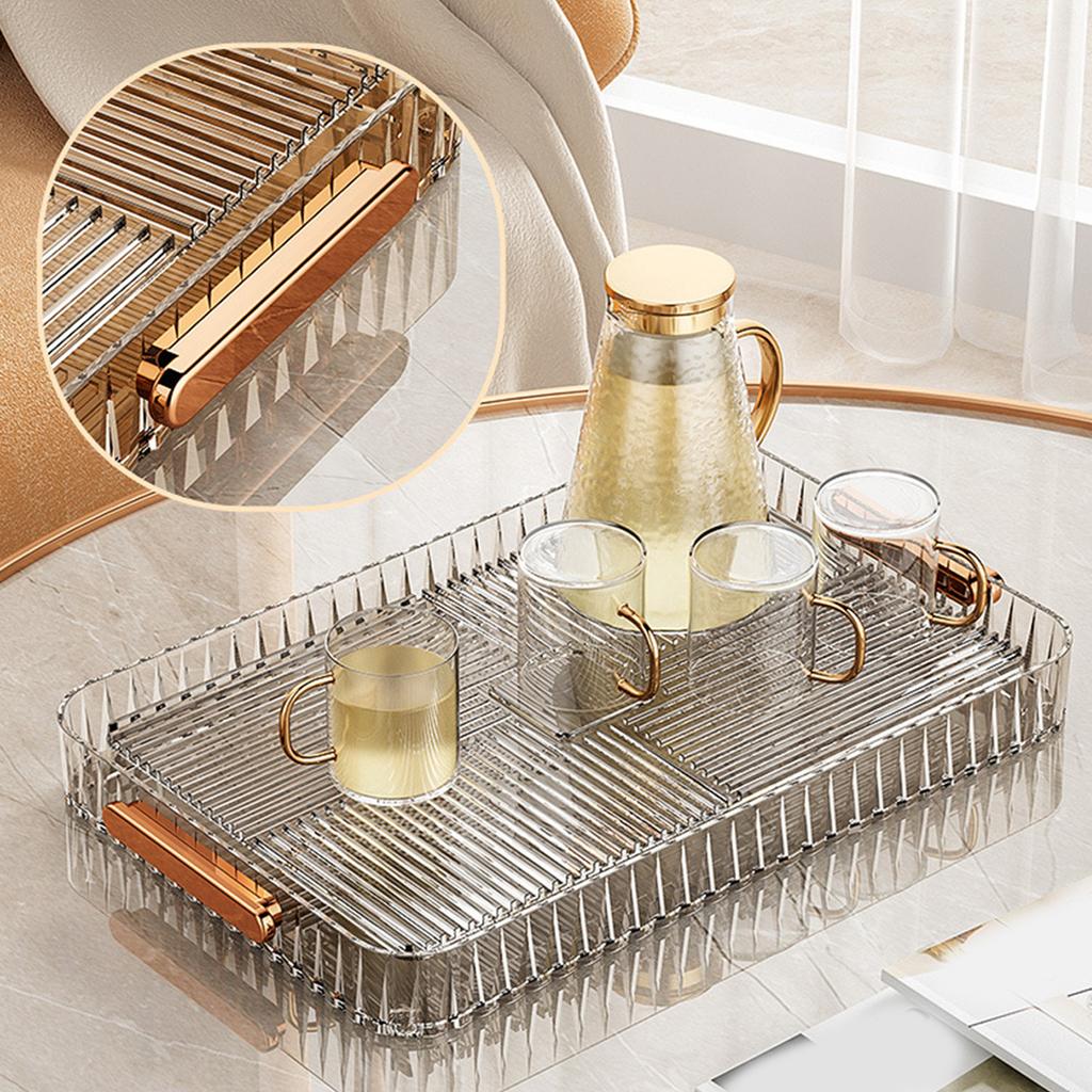 Drainage Tea Tray Plastic Multipurpose Large Capacity Transparent Tea Serving Drain Tray for Home Living Room Large