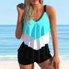 Women's Shoulder Strap Swimsuit with Three Colors and Three Layers of Printed Bikini Short Tank Top Swimsuit