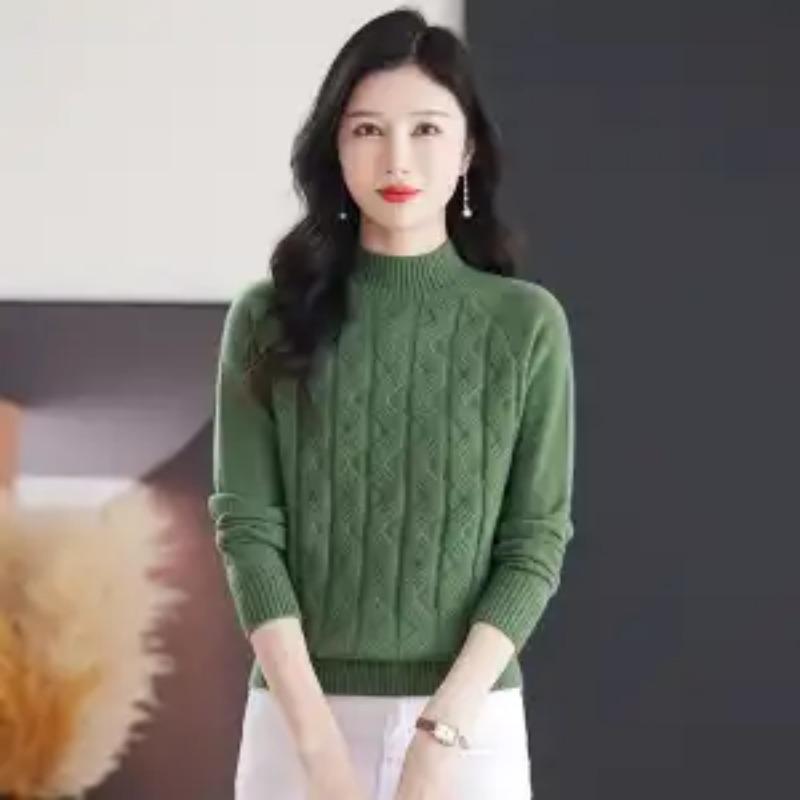 Новый свитер с полувысоким воротником, женская базовая рубашка, осенне-зимний свободный модный вязаный свитер, универсальный элегантный топ
