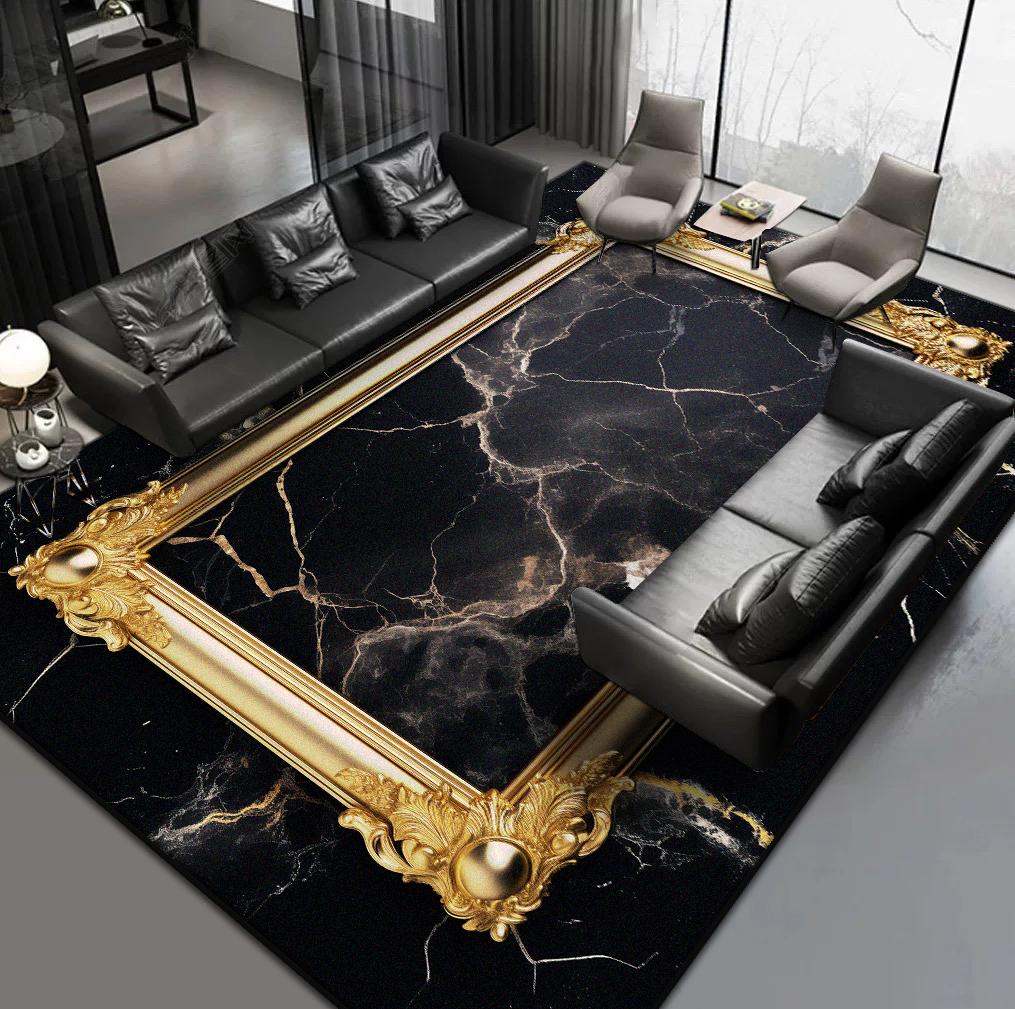 Ковры в скандинавском стиле для гостиной, роскошный черно-золотой ковер, ковер для холла отеля, ковер для зоны дивана, домашний декор для спальни, коврик для пола в гардеробной